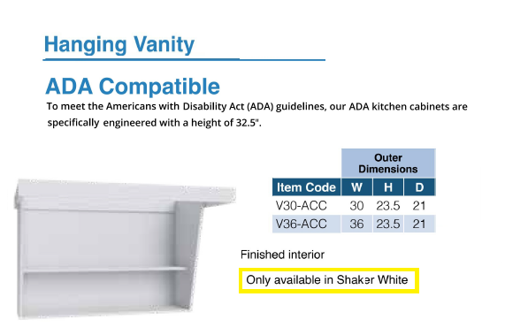 ADA COMPATIBLE CABINETS (SHKR WHT)