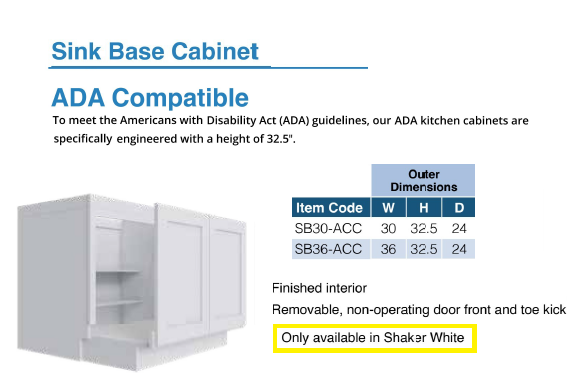ADA COMPATIBLE CABINETS (SHAKER WHITE)