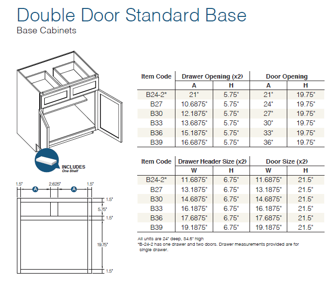 KCD Lenox Canvas Double Door Standard Base Cabinet - LV-B42